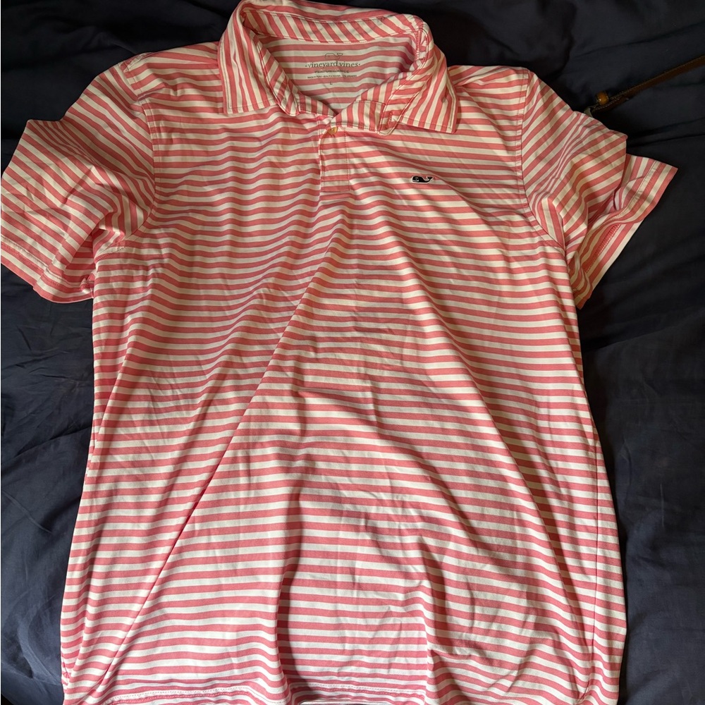 Vineyard Vines Pink Striped Polo Shirt large